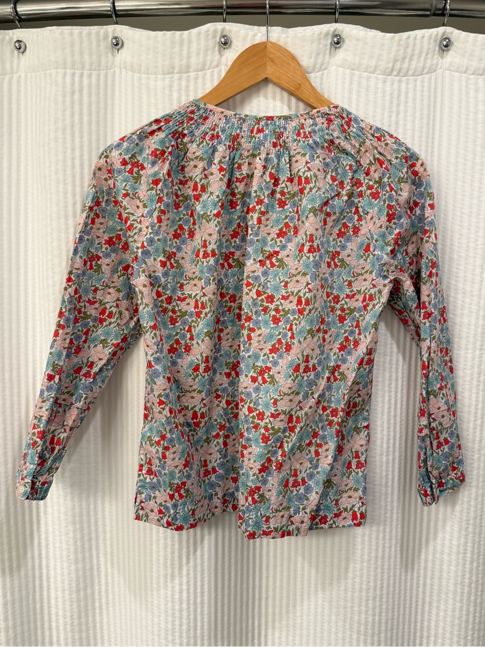 J Crew Floral Smocked Neck Long Sleeve Top - Multi, Size 0P - Picture 2 of 5
